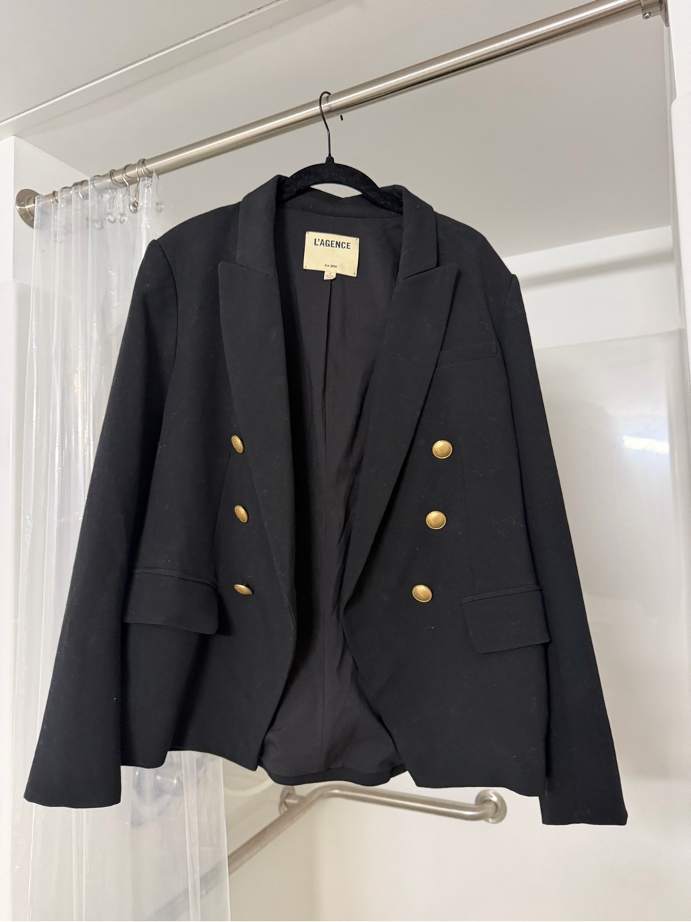 L'AGENCE Black Double-Breasted Blazer with Gold Buttons